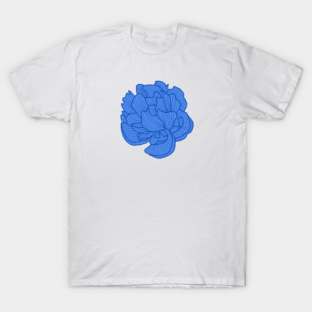 Peony line-art blue/navy T-Shirt by kobyakov